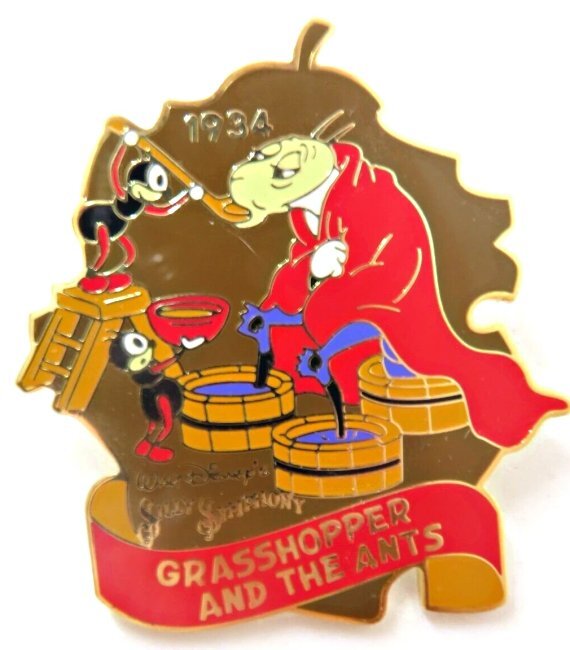 Brown pin with ants feeding a grasshopper.