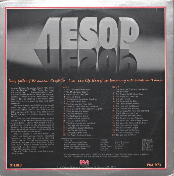 A black and grey gradient record sleeve. At the top is the word, "Aesop," followed by the track listing below.